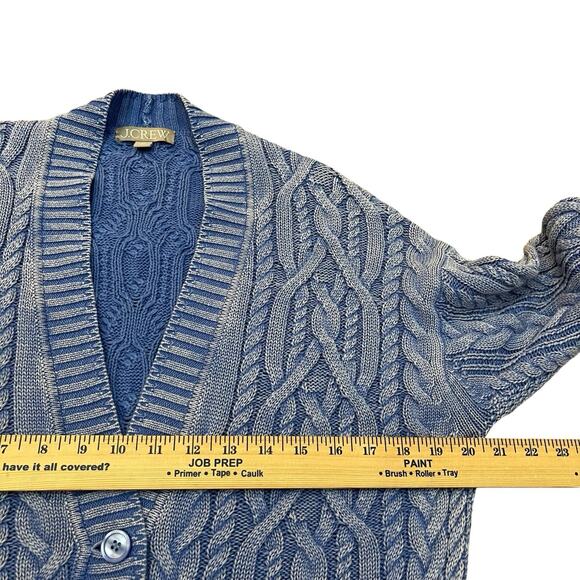 J Crew Cable Knit V Neck Cardigan XS Oversized Coastal Preppy Classic Chunky - Picture 8 of 9